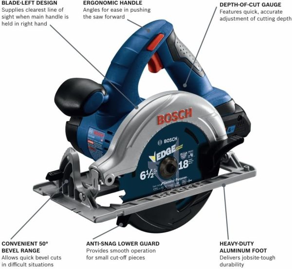 BOSCH GXL18V-497B23 Kit combinado de 4 herramientas de 18 V con destornillador de impacto de broca de 2 en 1 1/4 pulgadas y 1/2 pulgadas, taladro martillo de 1/2 pulgadas, sierra circular, luz - Imagen 3