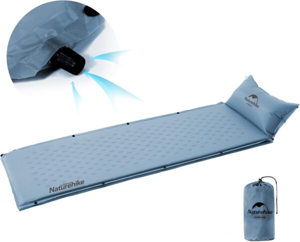 Naturehike Almohadilla de dormir autoinflable, almohadilla de campamento ultraligera de espuma viscoelástica con almohada, inflado rápido, almohadilla de dormir de retazos para campamento, senderismo.