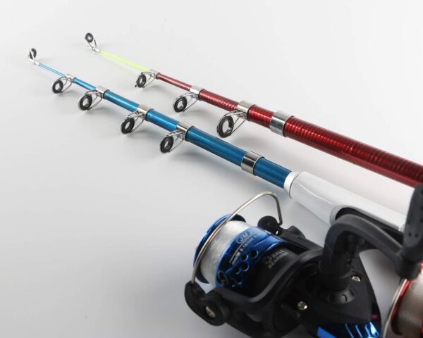 Kit completo de caña de pescar y carrete de pesca plegable, 2 piezas de caña de pescar telescópica, 4.3 ft y 5.2 ft/2 cañas de pescar de 5.6 ft/6.9 ft + 2 carretes giratorios+ganchos de señuelos+bolsa - Imagen 5