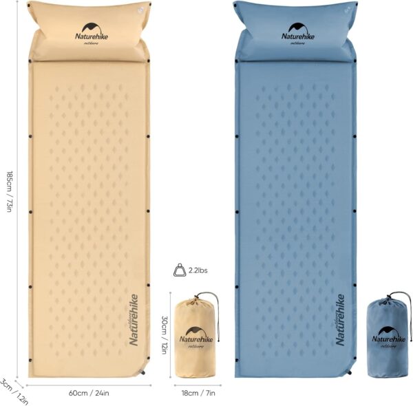 Naturehike Almohadilla de dormir autoinflable, almohadilla de campamento ultraligera de espuma viscoelástica con almohada, inflado rápido, almohadilla de dormir de retazos para campamento, senderismo. - Imagen 6