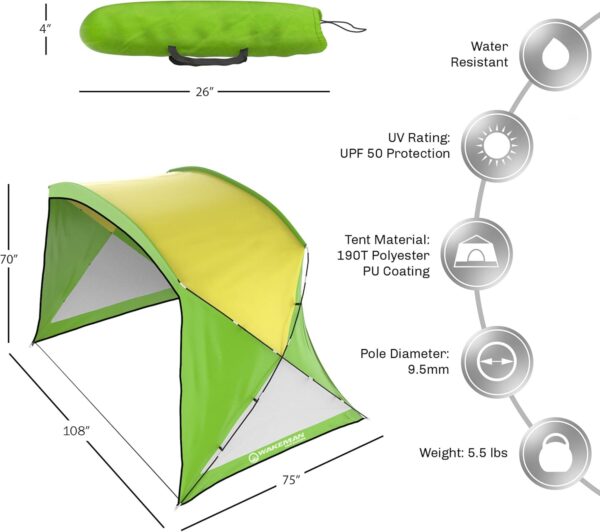 Wakeman Outdoors - Tienda de campaña de playa, sombrilla deportiva, protección UV y resistente al agua con bolsa de transporte, toldo para familias - Imagen 2