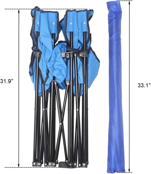Juego de sombrilla de playa plegable: silla de verano portátil de 2 asientos para exteriores con sombrilla extraíble azul - Imagen 3