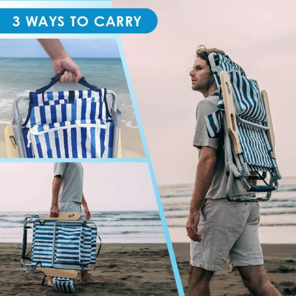 Silla de playa reclinable de perfil bajo para adultos soporta 300 libras | Mochila de gran tamaño con 5 posiciones ajustables para conciertos al aire libre, viajes, festivales, - Imagen 4