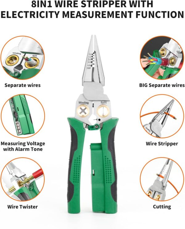 GADO Pelacables Twister con función de medición de electricidad, alicates de pelado de cables 8 en 1 para cortar y tirar de cables, tijeras de cable para raspar y presionar cables con prueba - Imagen 3