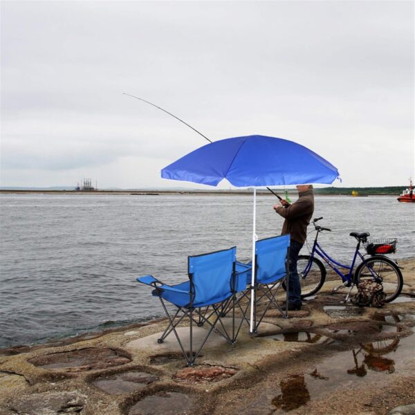 Juego de sombrilla de playa plegable: silla de verano portátil de 2 asientos para exteriores con sombrilla extraíble azul - Imagen 8
