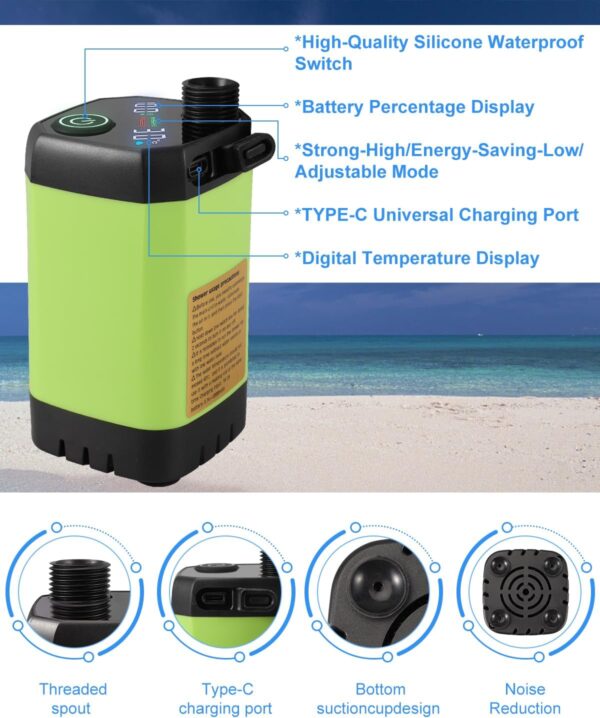 Juego de ducha de campamento, tienda de ducha portátil de 6.6 pies y bomba de ducha de campamento de 6000 mAh para camping, inodoro y playa. - Imagen 3