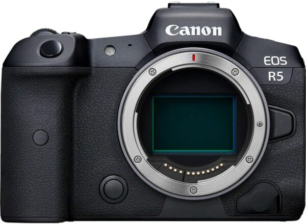Canon Cámara sin espejo EOS R5 (solo cuerpo), cámara híbrida de fotograma completo, video 8K, sensor CMOS de 45 megapíxeles, procesador de imagen DIGIC X, hasta 12 FPS, montaje RF, negro