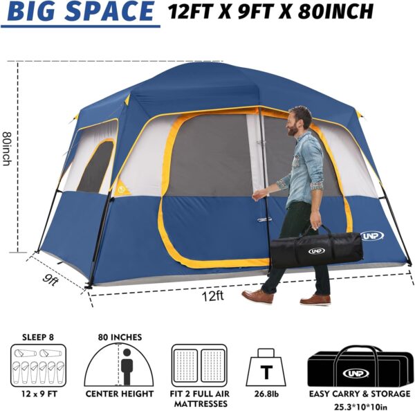 Tienda de campaña para 8 personas, impermeable, resistente al viento, con lluvia, fácil de instalar, tiendas de campaña portátiles para acampar - Imagen 4