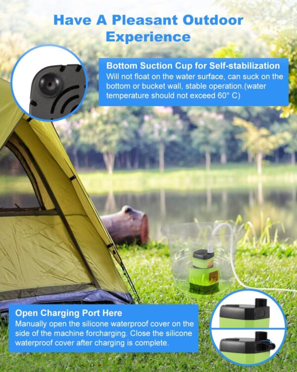 Juego de ducha de campamento, tienda de ducha portátil de 6.6 pies y bomba de ducha de campamento de 6000 mAh para camping, inodoro y playa. - Imagen 5