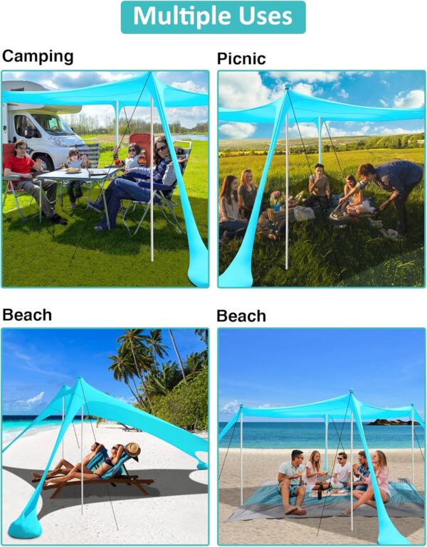 anngrowy Toldo de playa de 10 x 10 pies, tienda de campaña de playa, refugio solar para 6-8 personas, toldo de playa, toldo de playa fácil de instalar, toldo de playa portátil UPF 50+, toldo de playa - Imagen 6