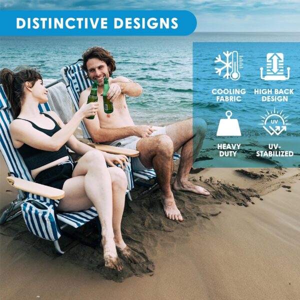 Silla de playa reclinable de perfil bajo para adultos soporta 300 libras | Mochila de gran tamaño con 5 posiciones ajustables para conciertos al aire libre, viajes, festivales, - Imagen 7