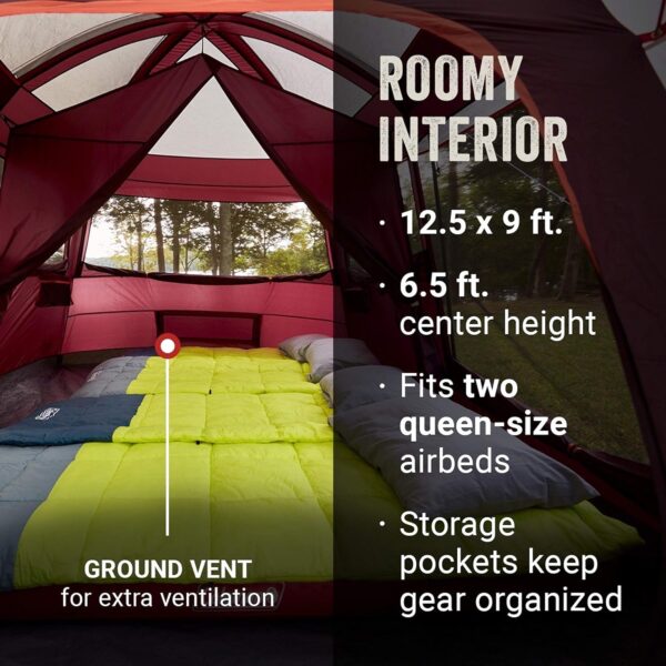 Coleman Skylodge - Tienda de campaña familiar para 8, 10 y 12 personas, resistente a la intemperie, con sala de pantalla convertible, postes codificados por colores, divisor de habitación, lluvia. - Imagen 6